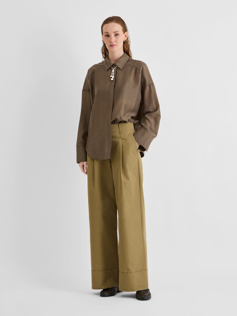Product tile image - MID-WAIST WIDE-LEG TROUSERS, Gothic Olive | 14107737_GothicOlive