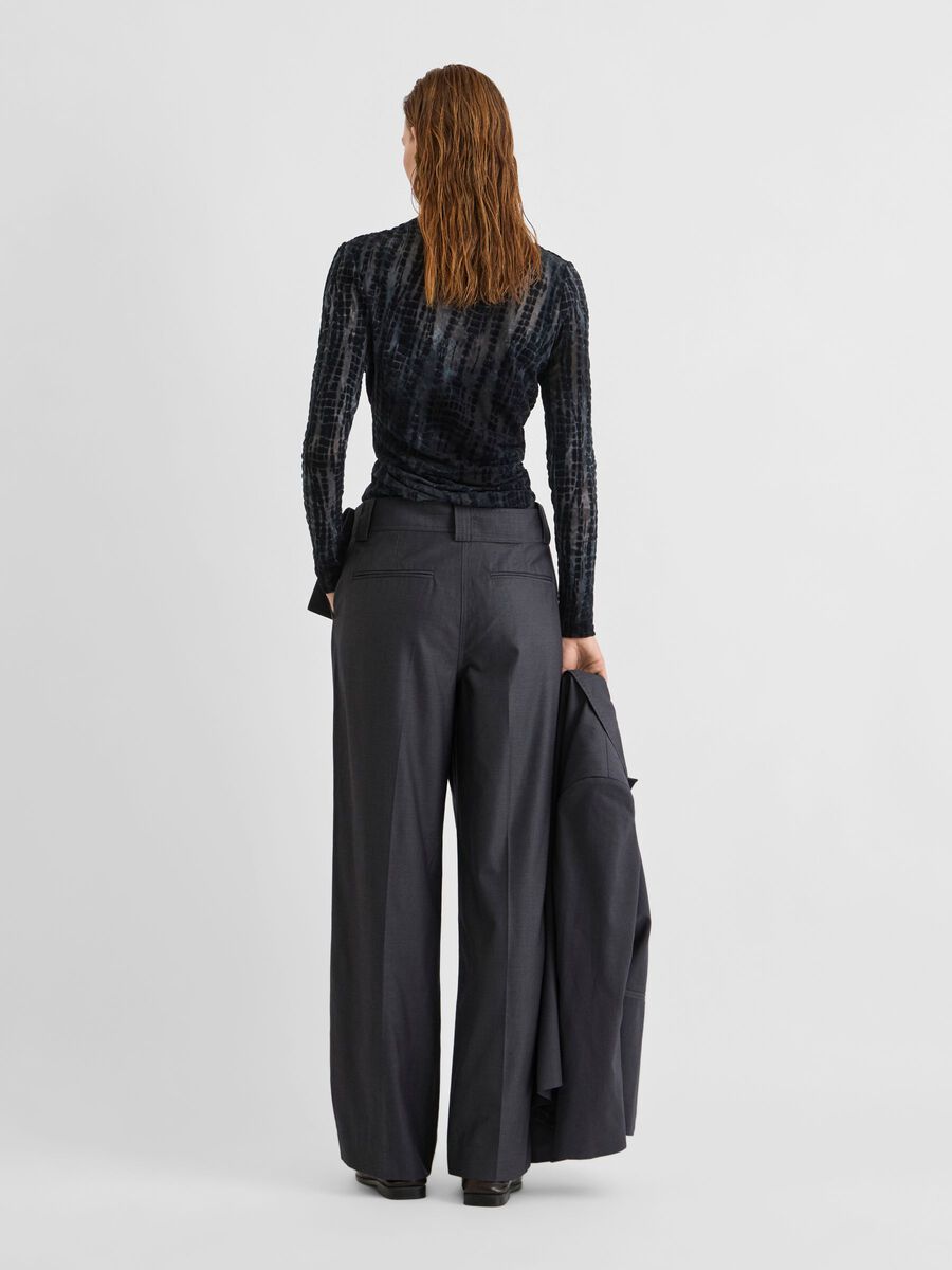 Carousel image 2 MID-WAIST WIDE-LEG TROUSERS, Dark Grey Melange