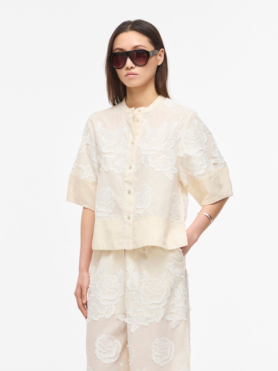 Carousel image - MANDARIN COLLAR SHORT SLEEVED SHIRT, Birch | 1