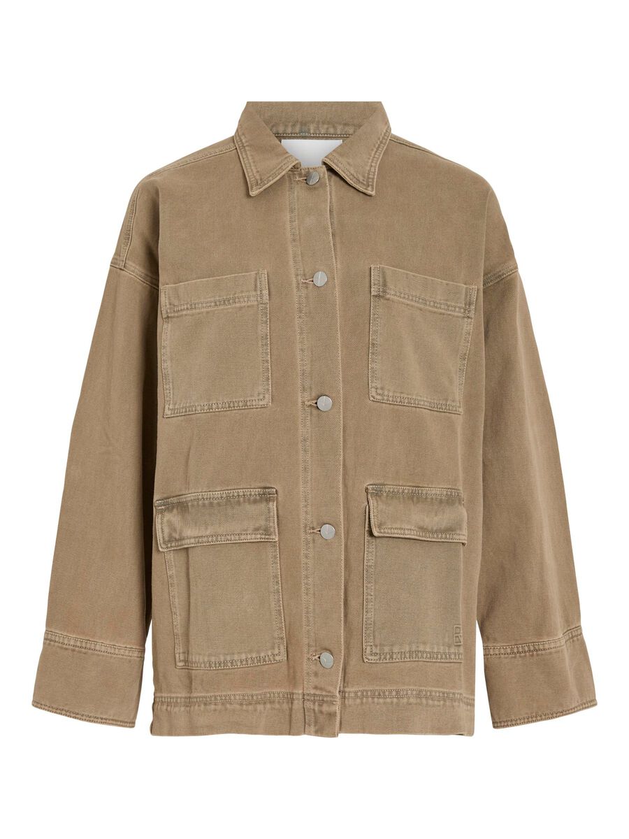 VILA BUTTONED DENIM JACKET, Petrified Oak, highres - 14107803_PetrifiedOak_001.jpg
