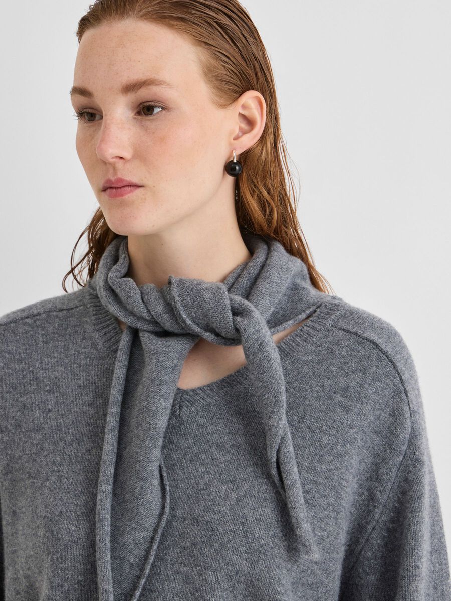 Carousel image 3 SCARF KNITTED PULLOVER, Dark Grey Melange