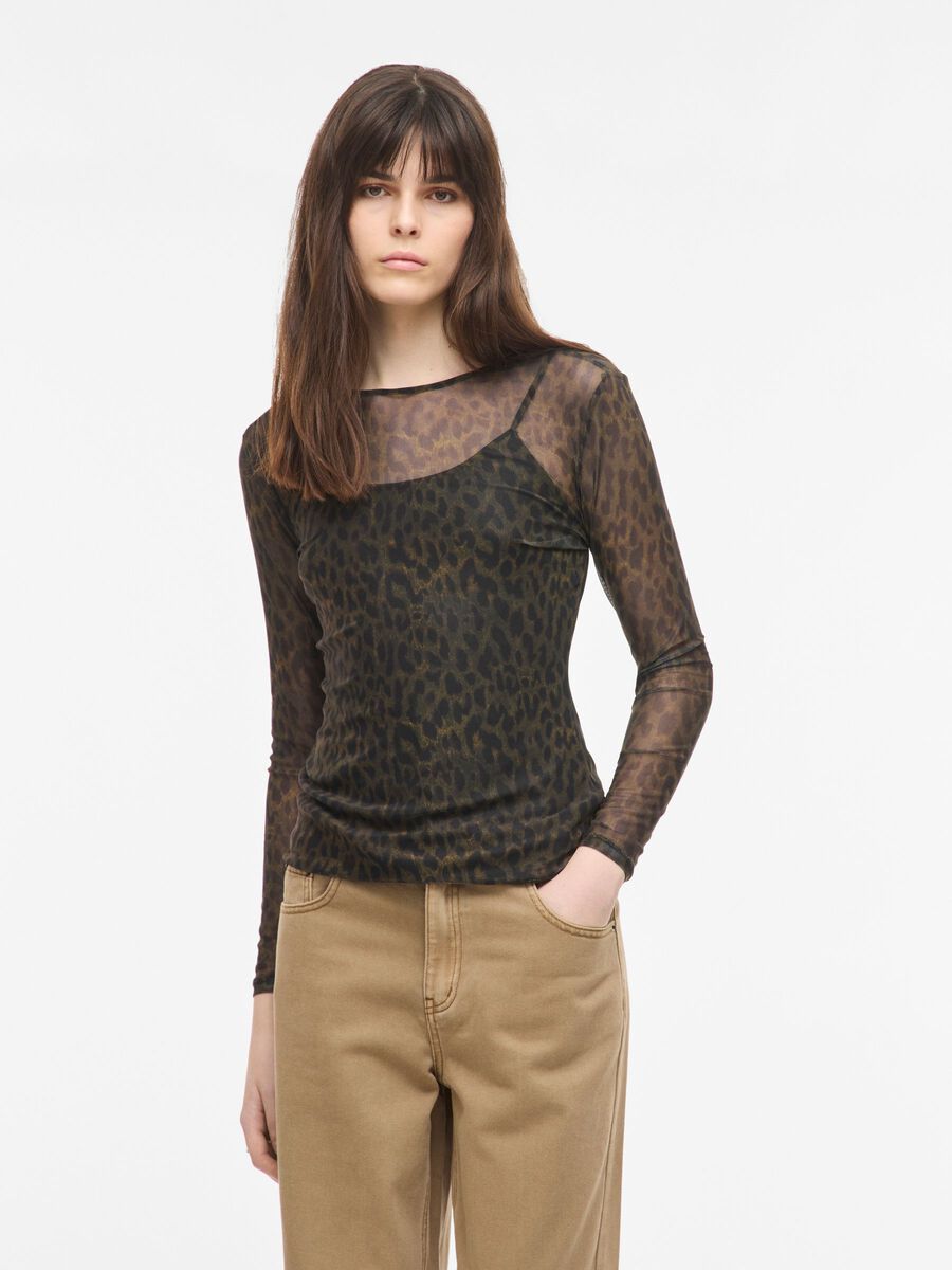 Product tile image - MESH LONG SLEEVED TOP, Dull Gold | 14109365_DullGold_1301305
