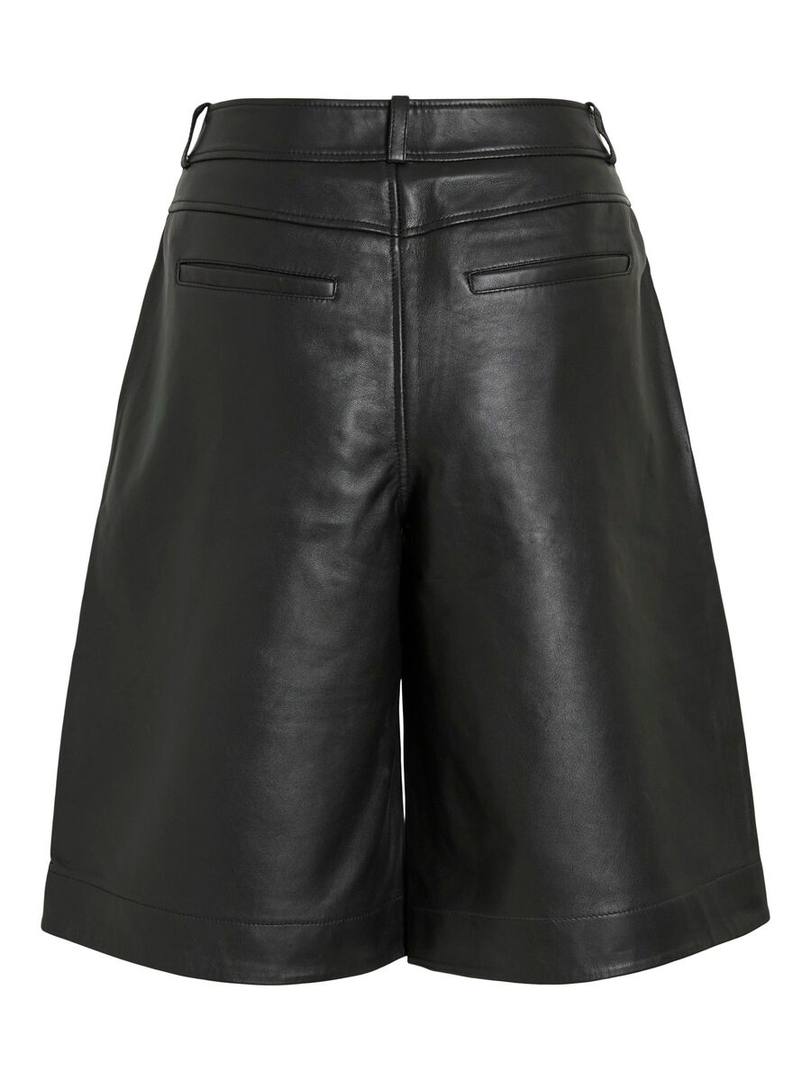 VILA MID-WAIST LONG LEATHER SHORTS, Meteorite, highres - 14107779_Meteorite_002.jpg