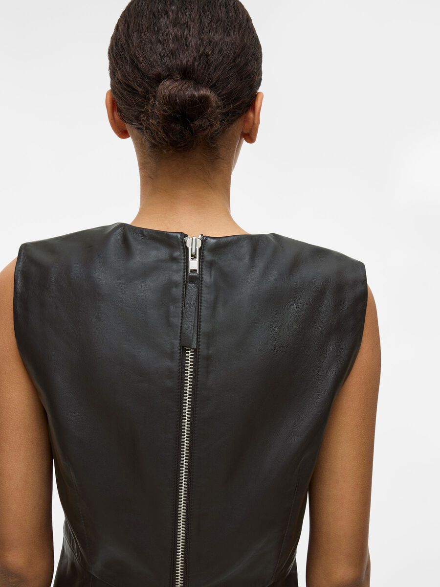 Carousel image - LEATHER SLEEVELESS TOP, Meteorite | 3