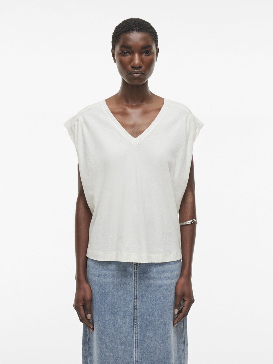 VILA V-NECK SHORT SLEEVED TOP, Cloud Dancer, highres - 14106269_CloudDancer_003.jpg