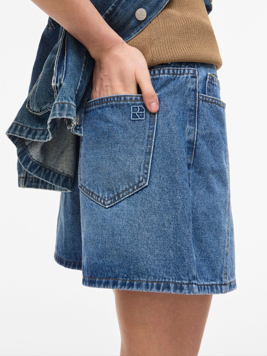 Carousel image - HIGH WAIST DENIM SHORTS, Dark Medium Blue Denim | 3