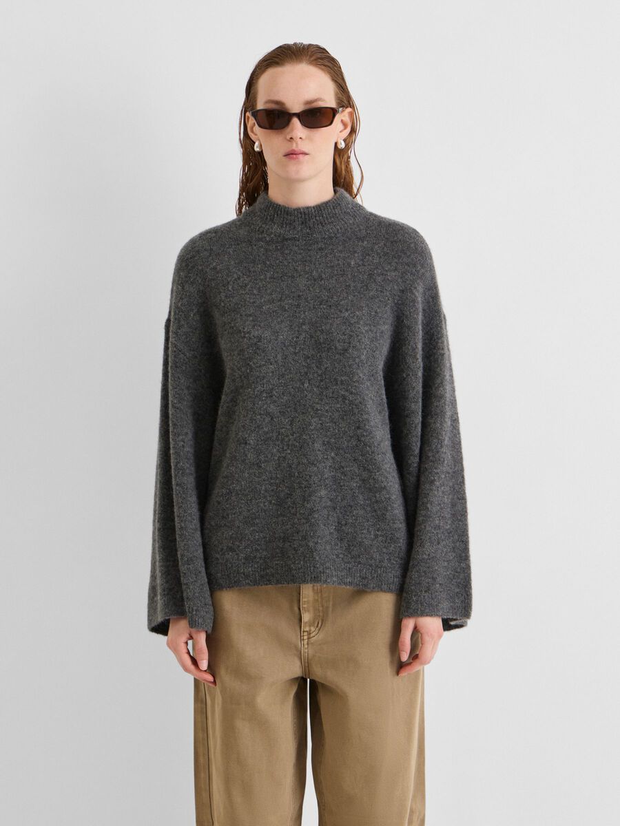 Product tile image - HIGH NECK KNITTED PULLOVER, Dark Grey Melange | 14119291_DarkGreyMelange