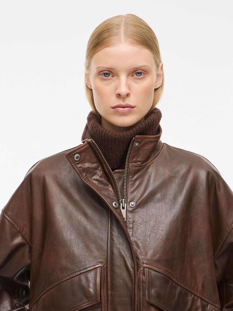 Carousel image - OVERSIZED LEATHER JACKET, Chicory Coffee | 3
