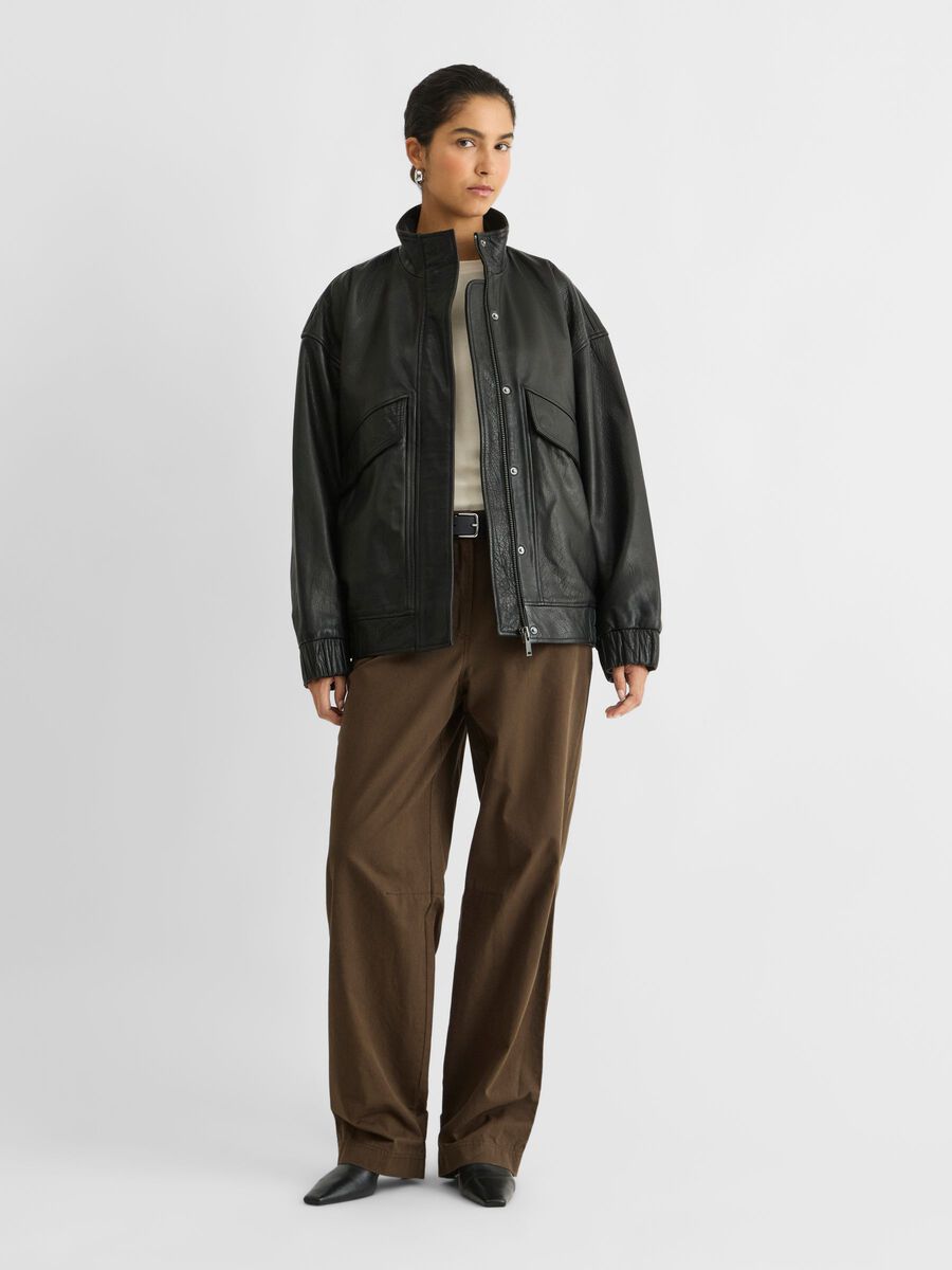 Oversized leather jacket, colour: meteorite, black