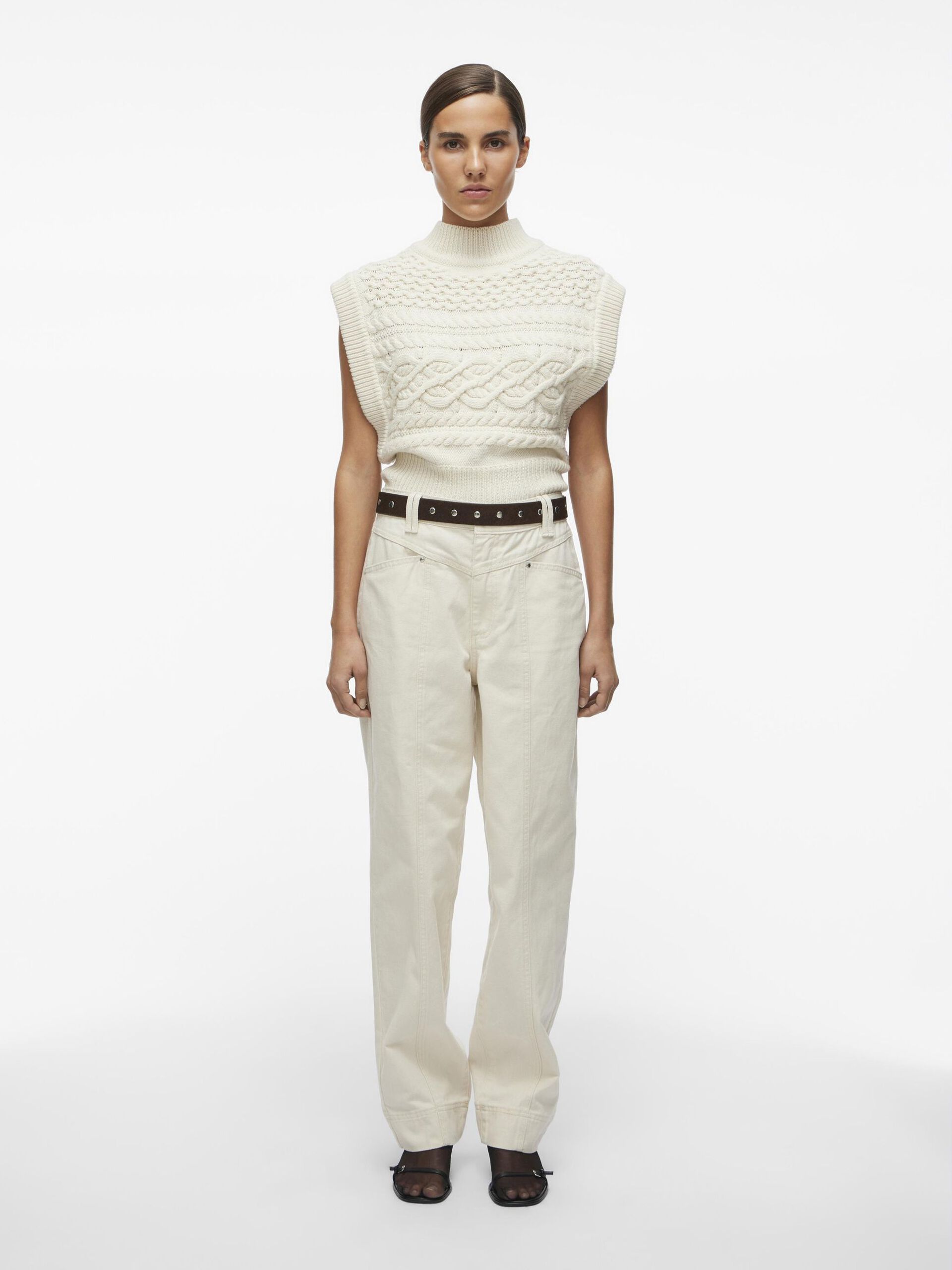Carousel image - HIGH NECK KNITTED VEST, Birch | 4