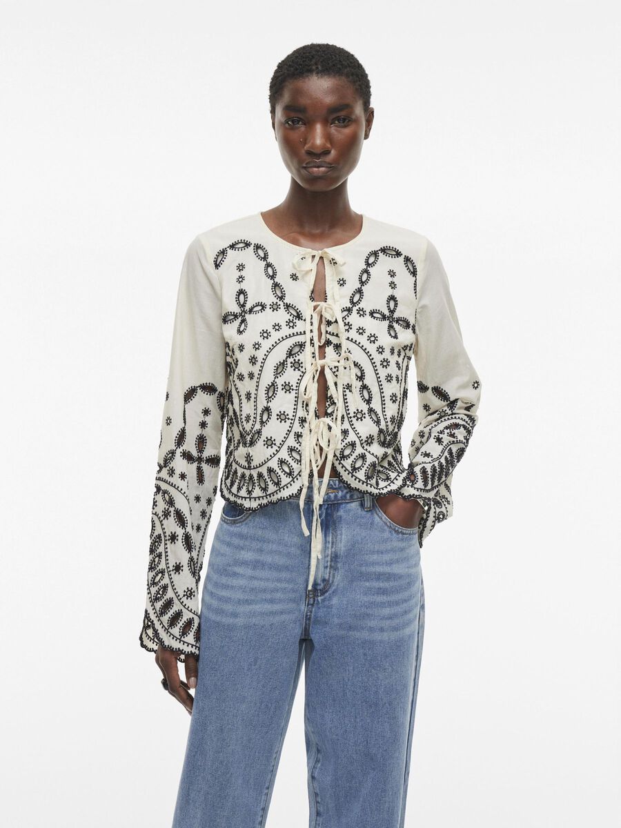 VILA TIE FRONT LONG SLEEVED TOP, Birch, highres - 14105723_Birch_1175686_003.jpg