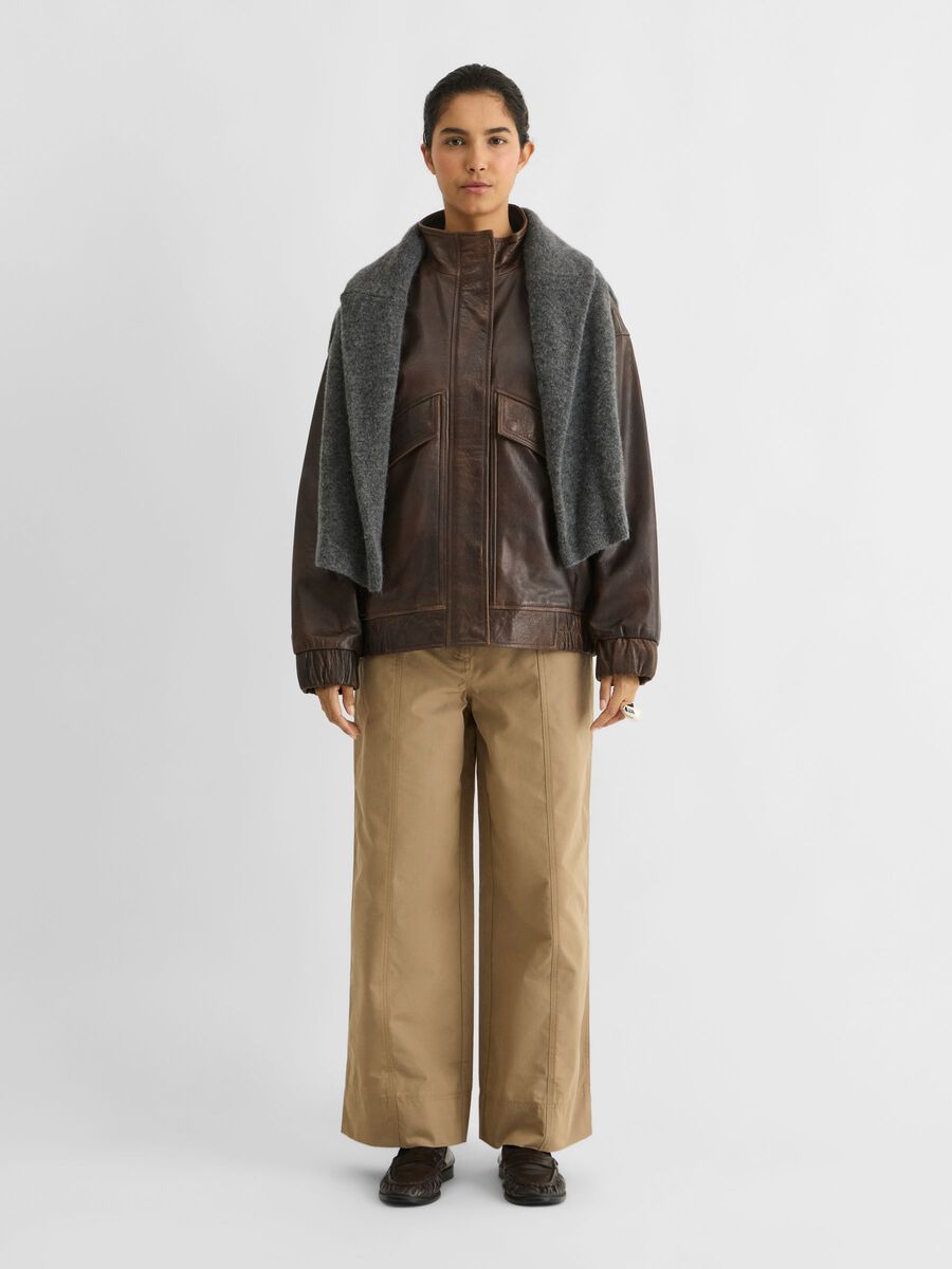 Product tile image OVERSIZED LEATHER JACKET, Chicory Coffee 14122805_ChicoryCoffee