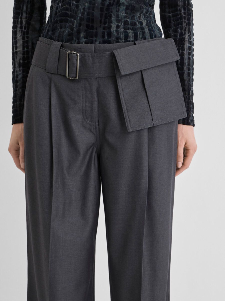 Carousel image 3 MID-WAIST WIDE-LEG TROUSERS, Dark Grey Melange
