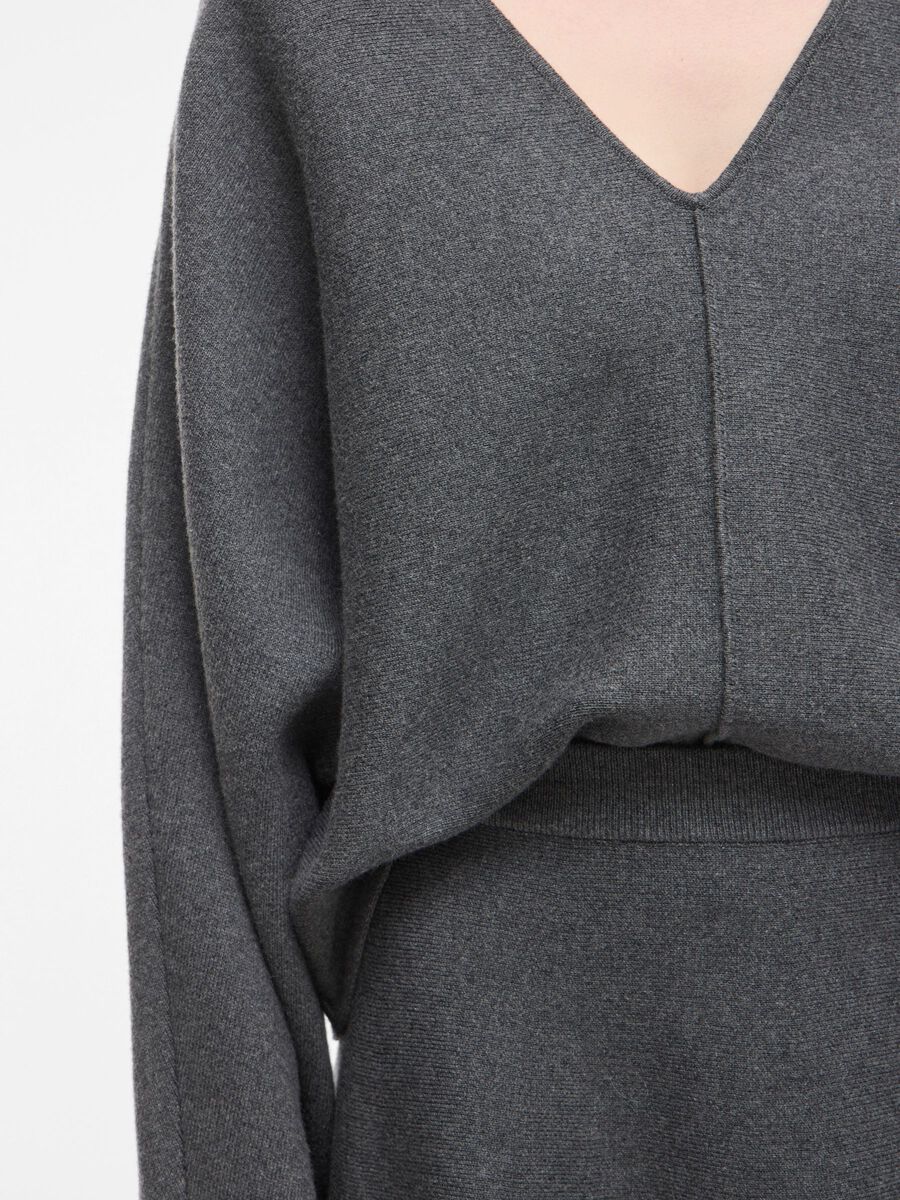Carousel image - V-NECK KNITTED PULLOVER, Dark Grey Melange | 3