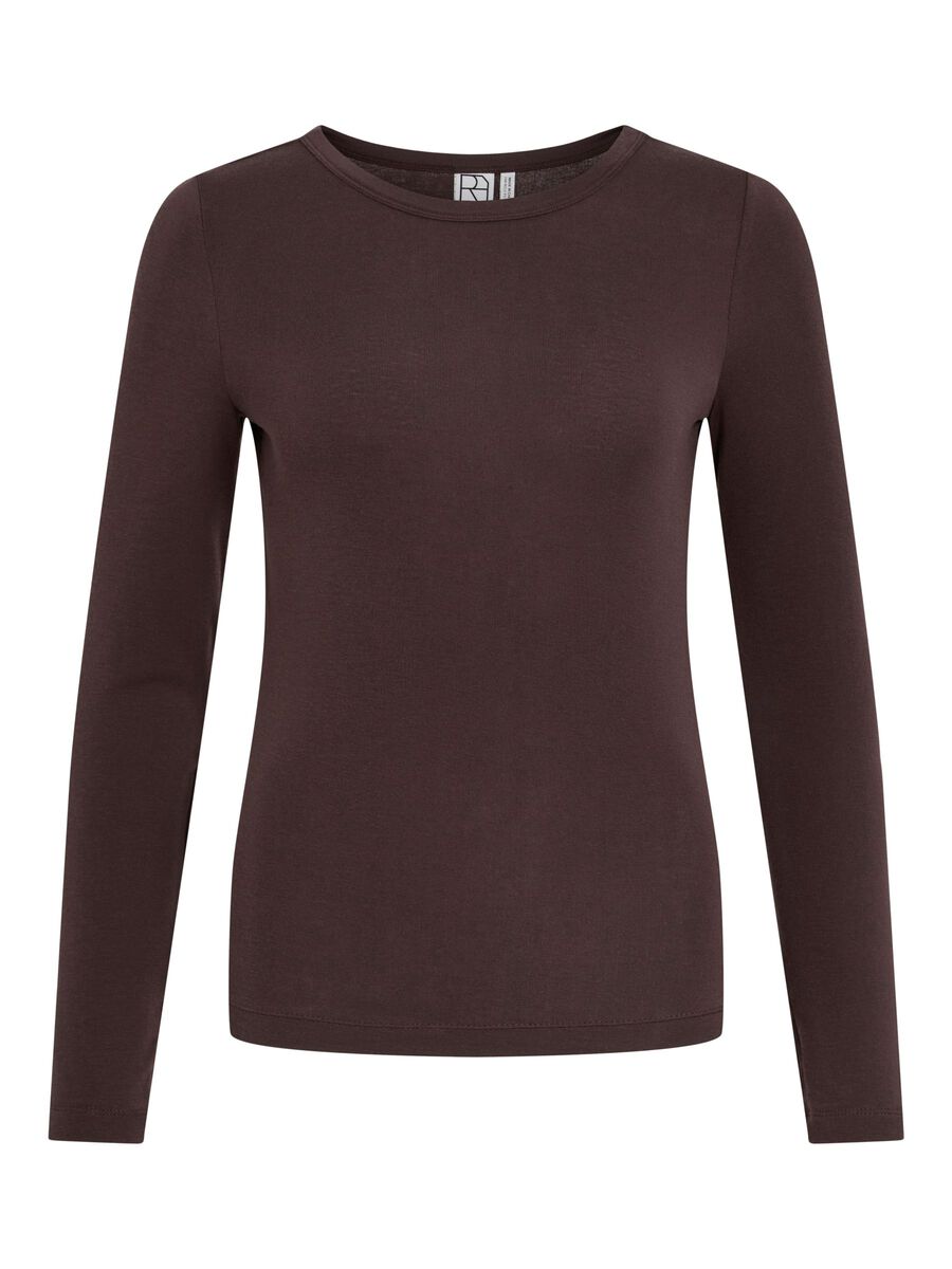 Carousel image - ROUND NECK LONG SLEEVED TOP, Seal Brown | 1