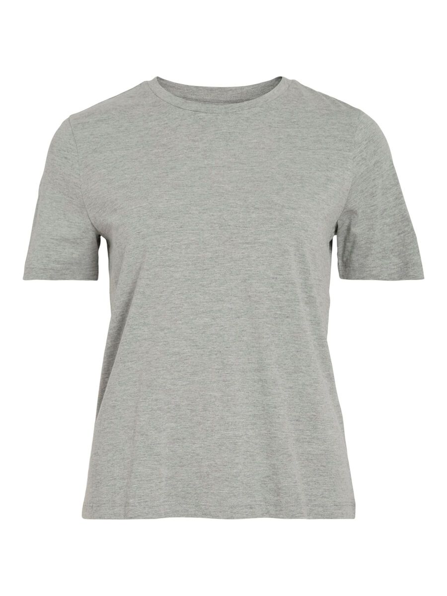 VILA COTTON T-SHIRT, Light Grey Melange, highres - 14109463_LightGreyMelange_001.jpg