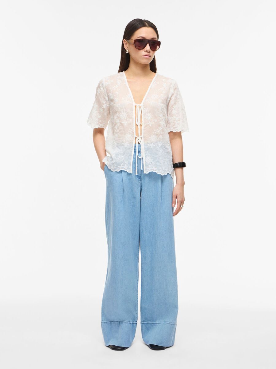 Product tile image - TIE FRONT SHORT SLEEVED TOP, Cloud Dancer | 14114082_CloudDancer