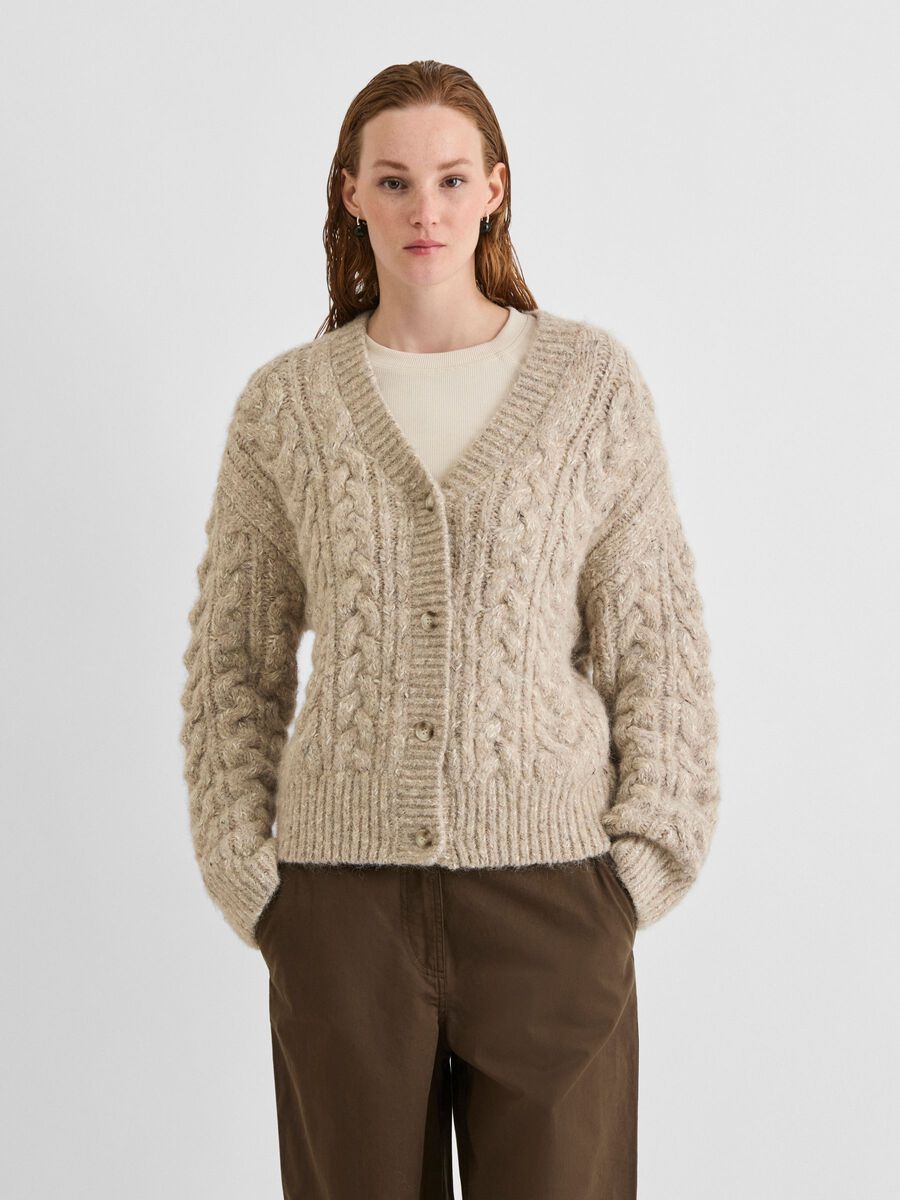Carousel image 1 V-NECK KNITTED CARDIGAN, Pelican