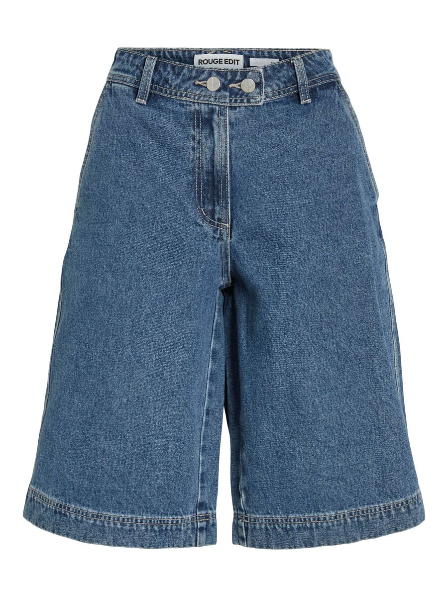 VILA MID-WAIST DENIM SHORTS, Dark Medium Blue Denim, highres - 14107740_DarkMediumBlueDenim_001.jpg