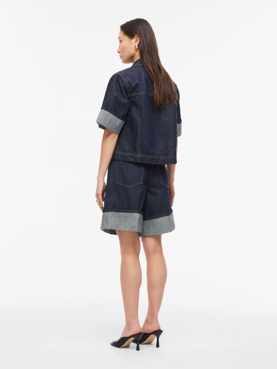Carousel image - MID-WAIST DENIM SHORTS, Dark Blue Denim | 2