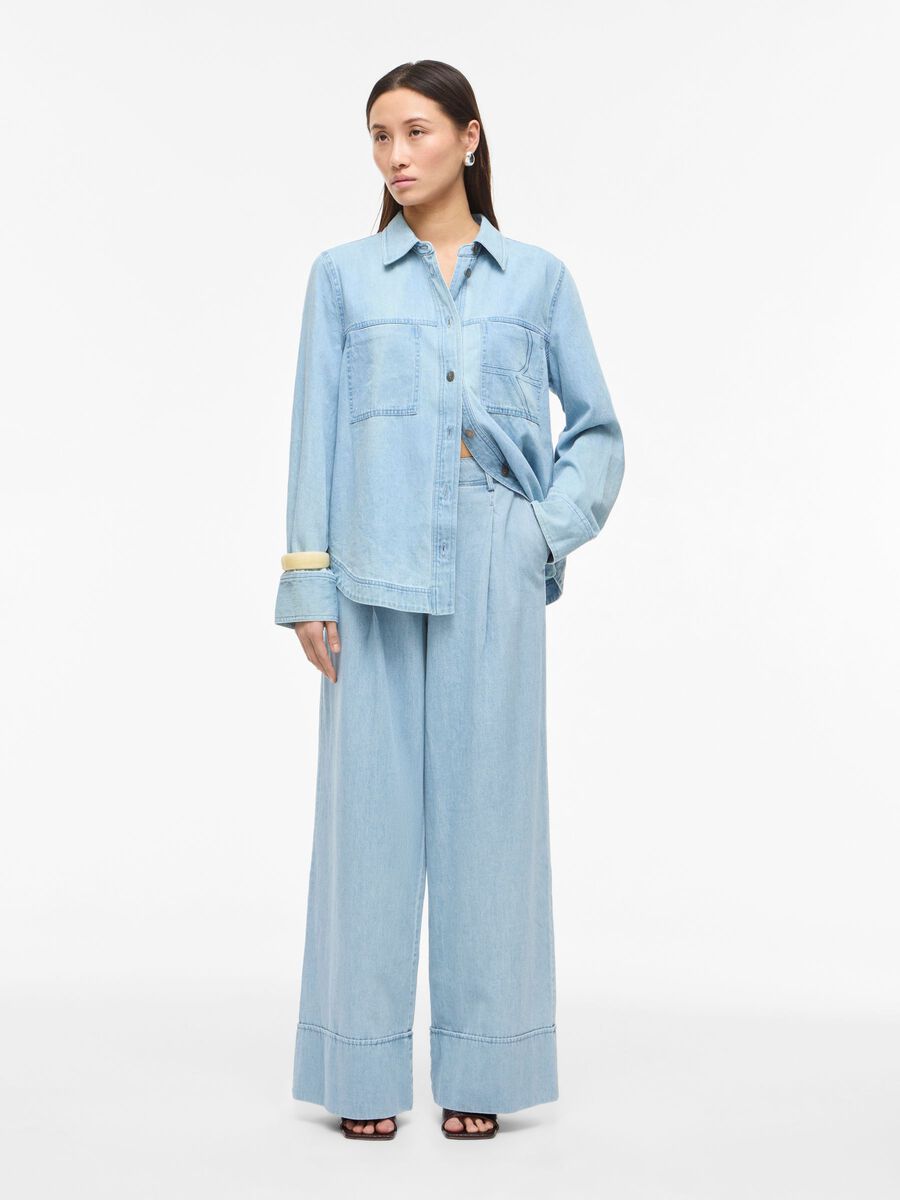 Product tile image - MID-WAIST WIDE-LEG TROUSERS, Light Blue Denim | 14114633_LightBlueDenim