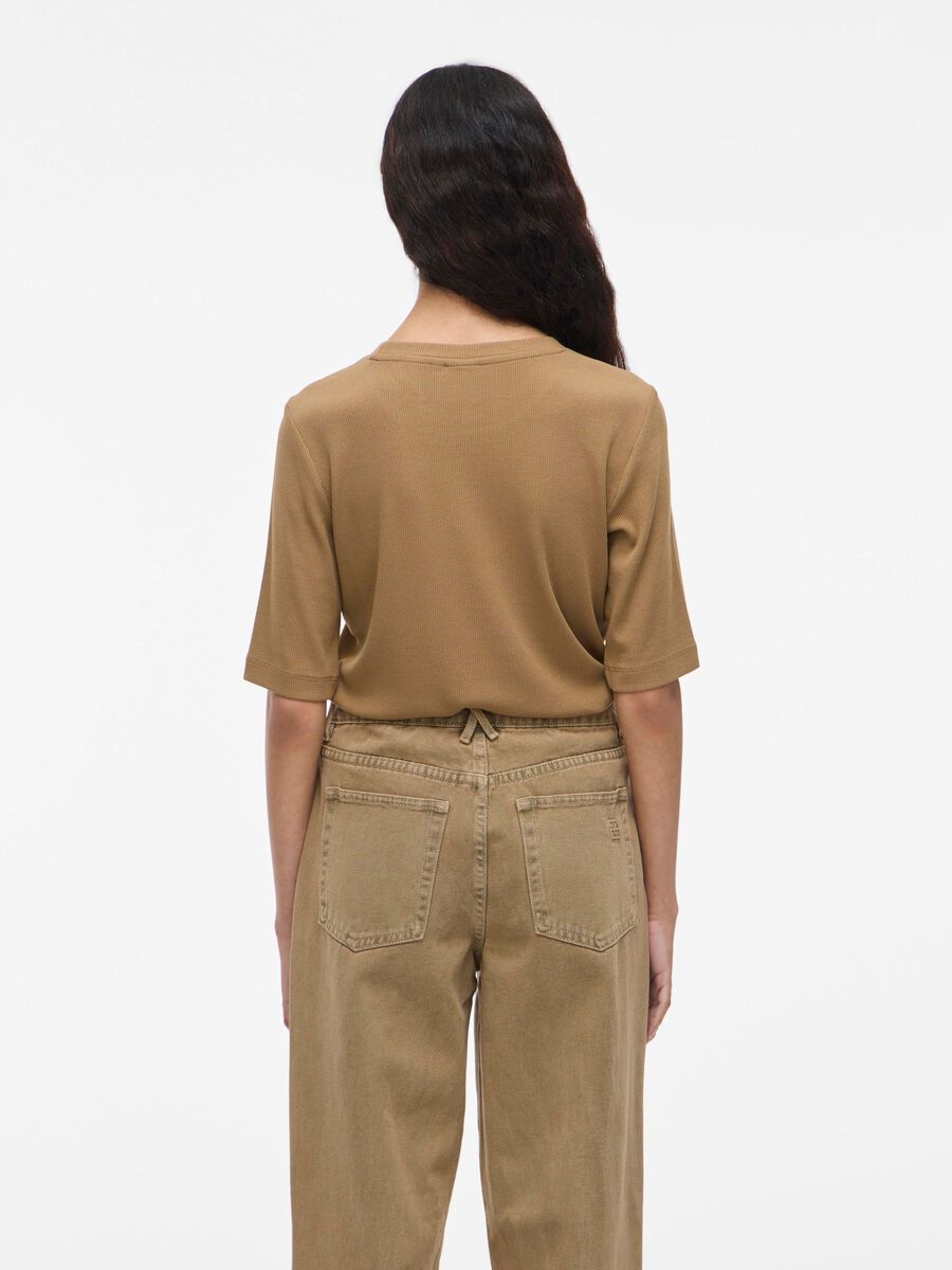 VILA ROUND NECK SHORT SLEEVED TOP, Petrified Oak, highres - 14108417_PetrifiedOak_004.jpg
