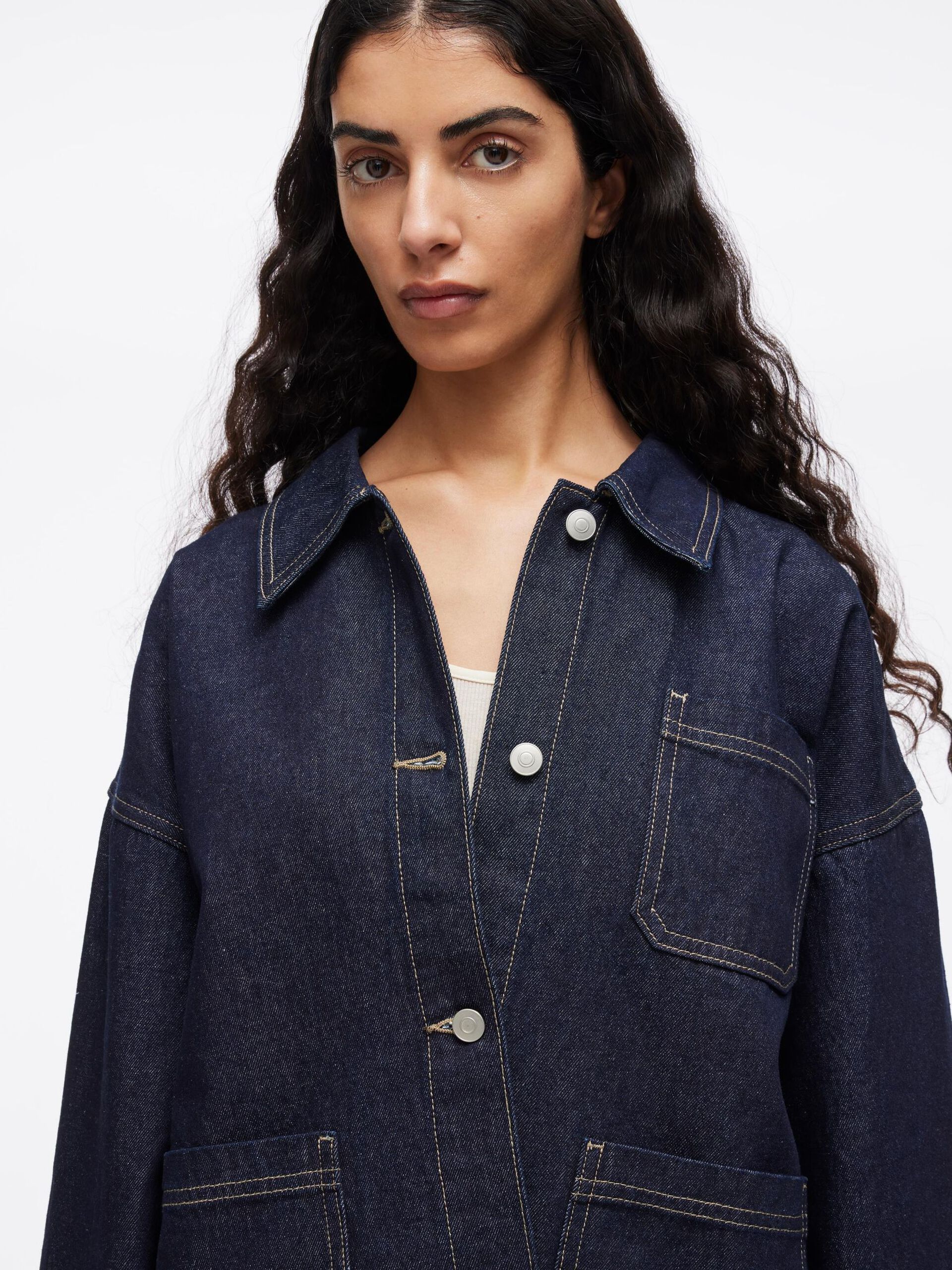 Carousel image - BUTTONED DENIM JACKET, Dark Medium Blue Denim | 5