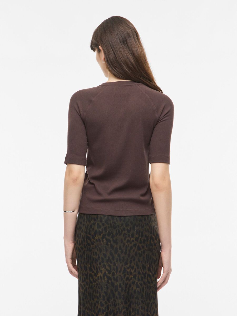 Carousel image - ROUND NECK SHORT SLEEVED TOP, Seal Brown | 2