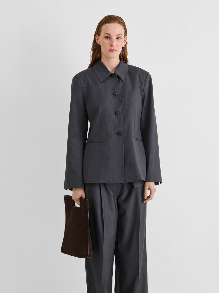 Product tile image - BUTTONED BLAZER, Dark Grey Melange | 14118102_DarkGreyMelange