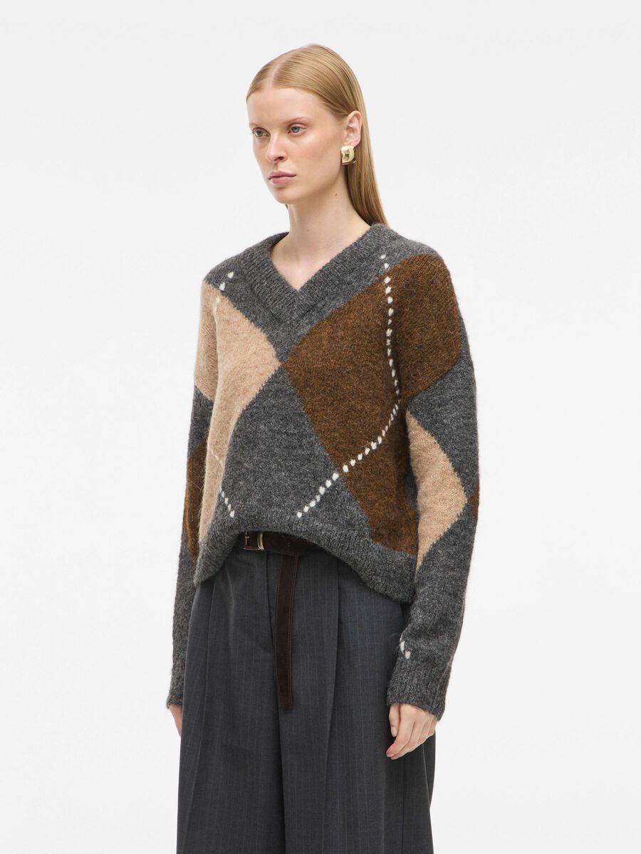 Carousel image - V-NECK KNITTED PULLOVER, Dark Grey Melange | 1