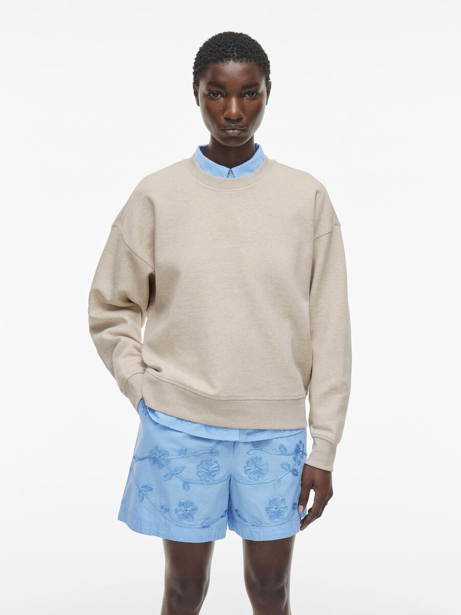 VILA ROUND NECK LONG SLEEVED SWEATSHIRT, Super Light Natural Melan, highres - 14105882_SuperLightNaturalMelan_003.jpg