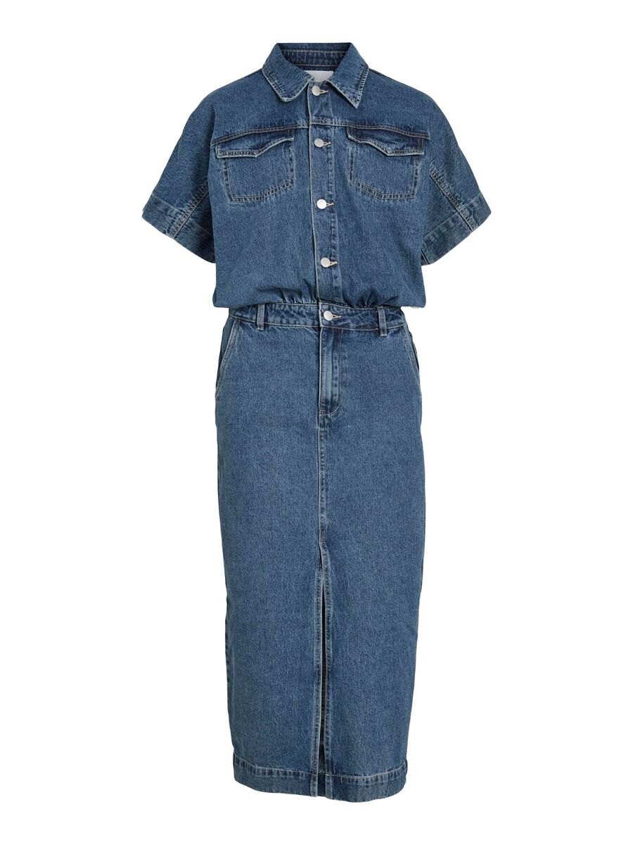VILA MIDI DENIM DRESS, Dark Medium Blue Denim, highres - 14107752_DarkMediumBlueDenim_001.jpg