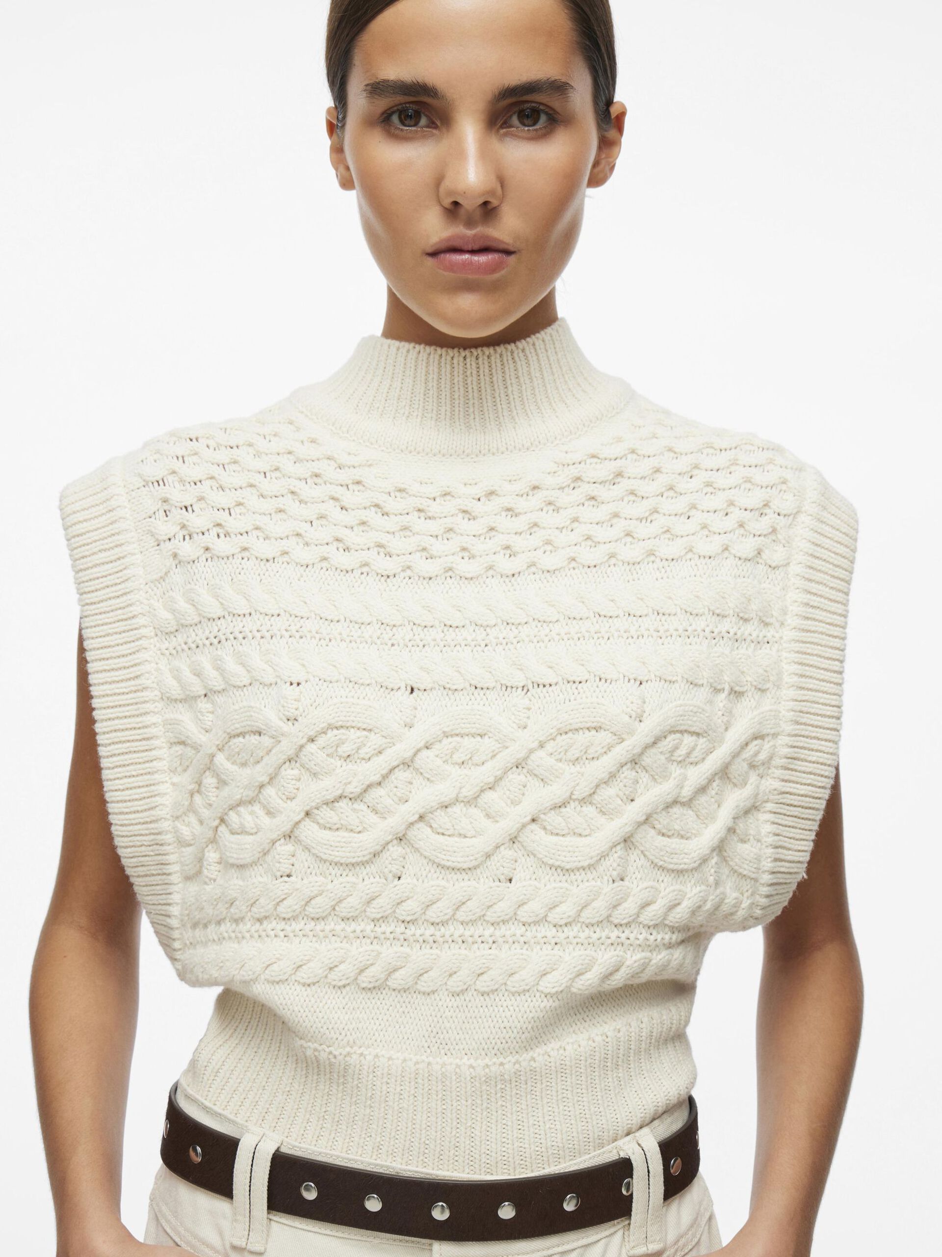 Carousel image - HIGH NECK KNITTED VEST, Birch | 5