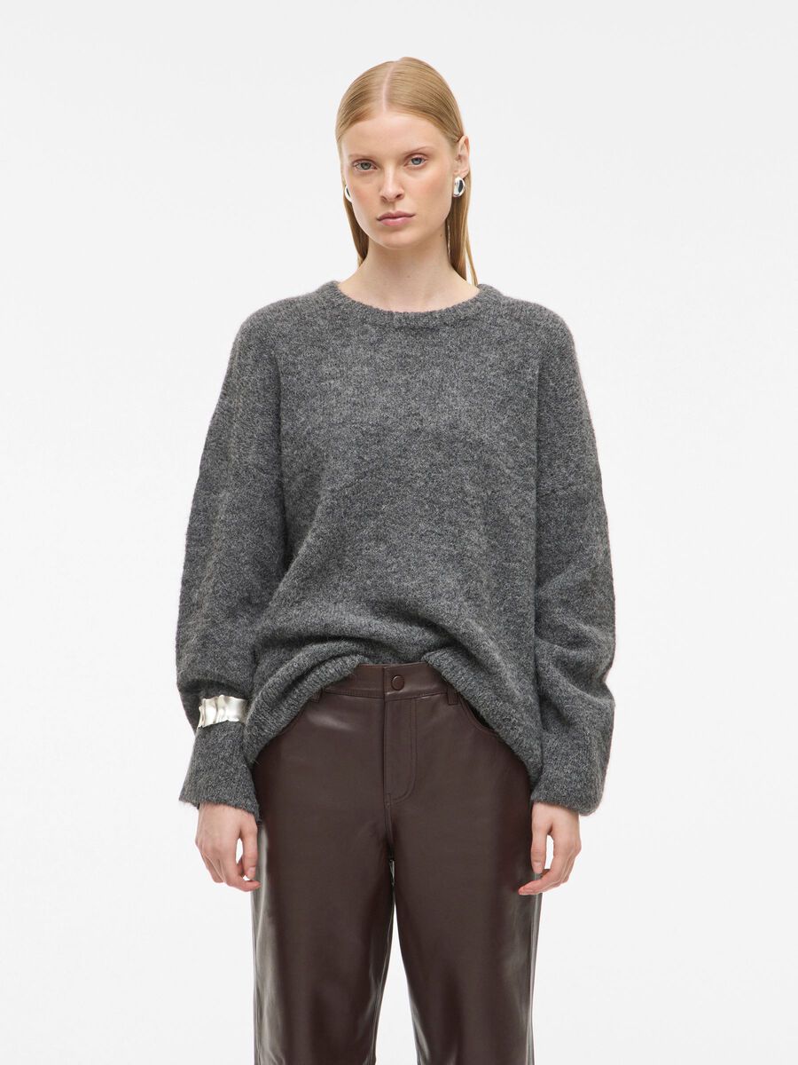 Carousel image - ROUND NECK KNITTED PULLOVER, Dark Grey Melange | 1