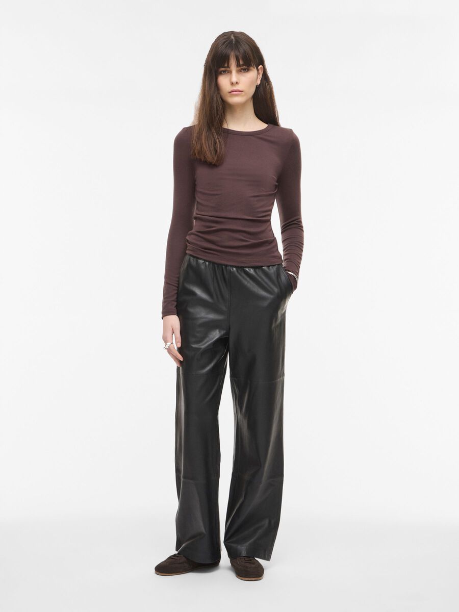 Carousel image - HIGH WAIST LEATHER TROUSERS, Meteorite | 4
