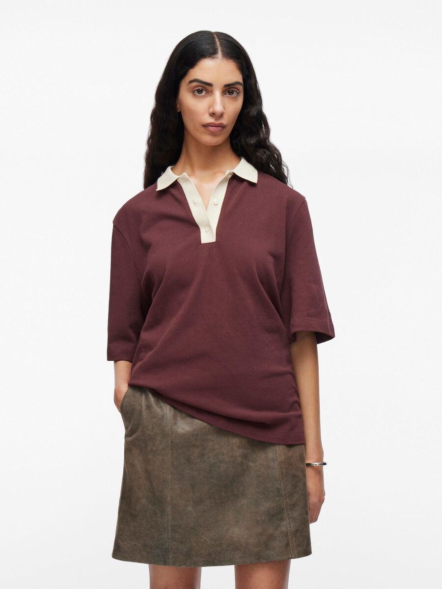 VILA COTTON POLO T-SHIRT, Decadent Chocolate, highres - 14108778_DecadentChocolate_1210061_003.jpg