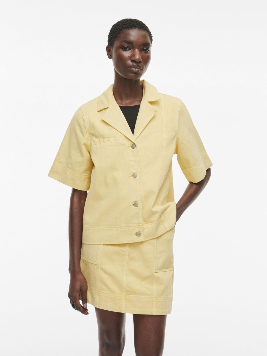 VILA SHORT SLEEVED DENIM SHIRT, Pineapple Slice, highres - 14105783_PineappleSlice_003.jpg