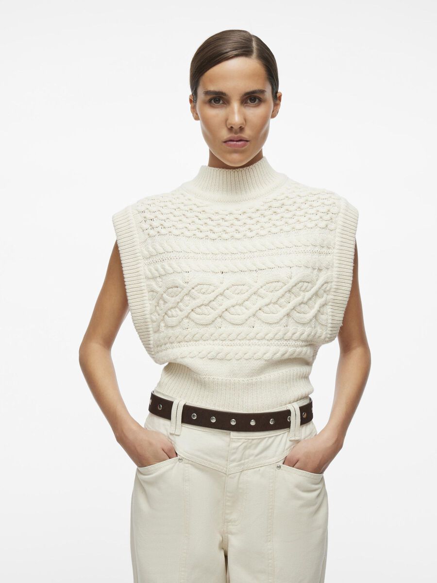 VILA HIGH NECK KNITTED VEST, Birch, highres - 14100998_Birch_003.jpg