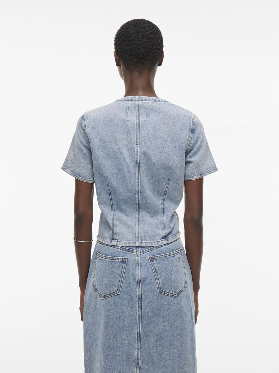 VILA DENIM SHORT SLEEVED TOP, Light Blue Denim, highres - 14105765_LightBlueDenim_004.jpg