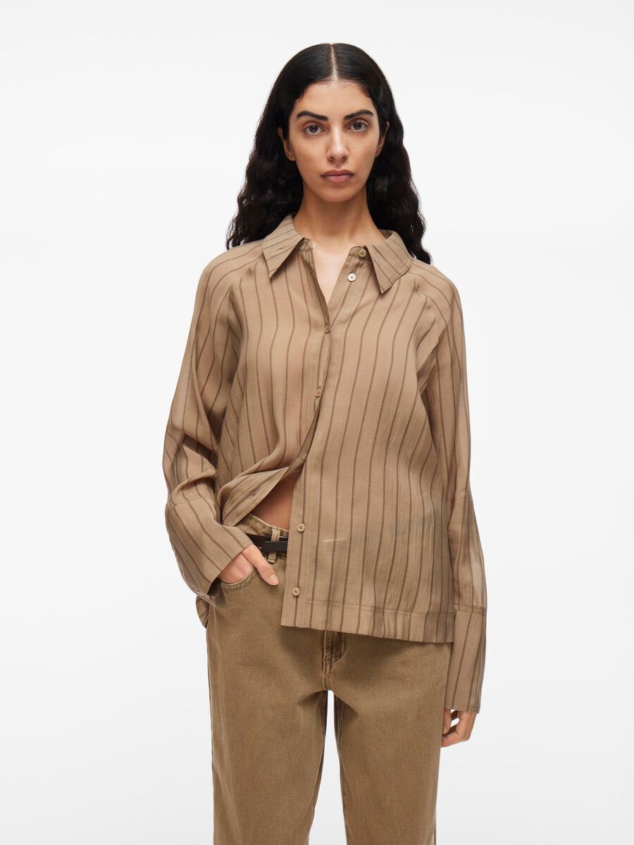 VILA STRIPED LONG SLEEVED SHIRT, Petrified Oak, highres - 14108514_PetrifiedOak_003.jpg