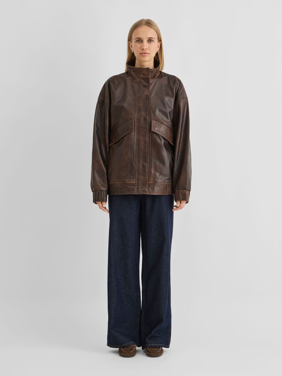 Carousel image 1 OVERSIZED LEATHER JACKET, Chicory Coffee