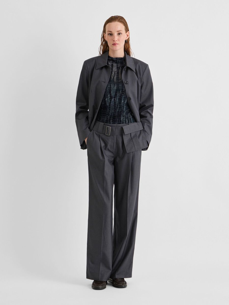 Product tile image - MID-WAIST WIDE-LEG TROUSERS, Dark Grey Melange | 14118233_DarkGreyMelange_1309021
