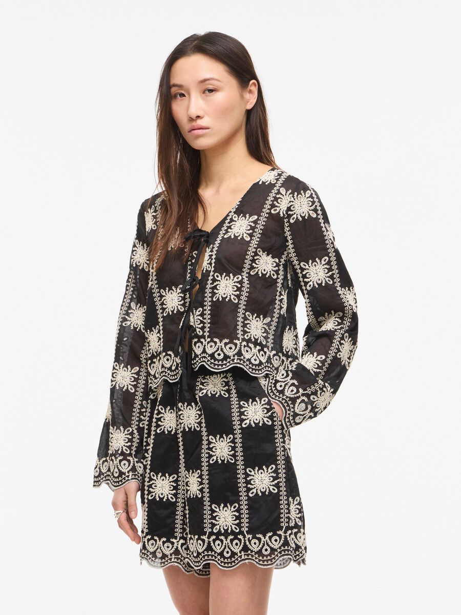 Carousel image - TIE FRONT LONG SLEEVED TOP, Meteorite | 1