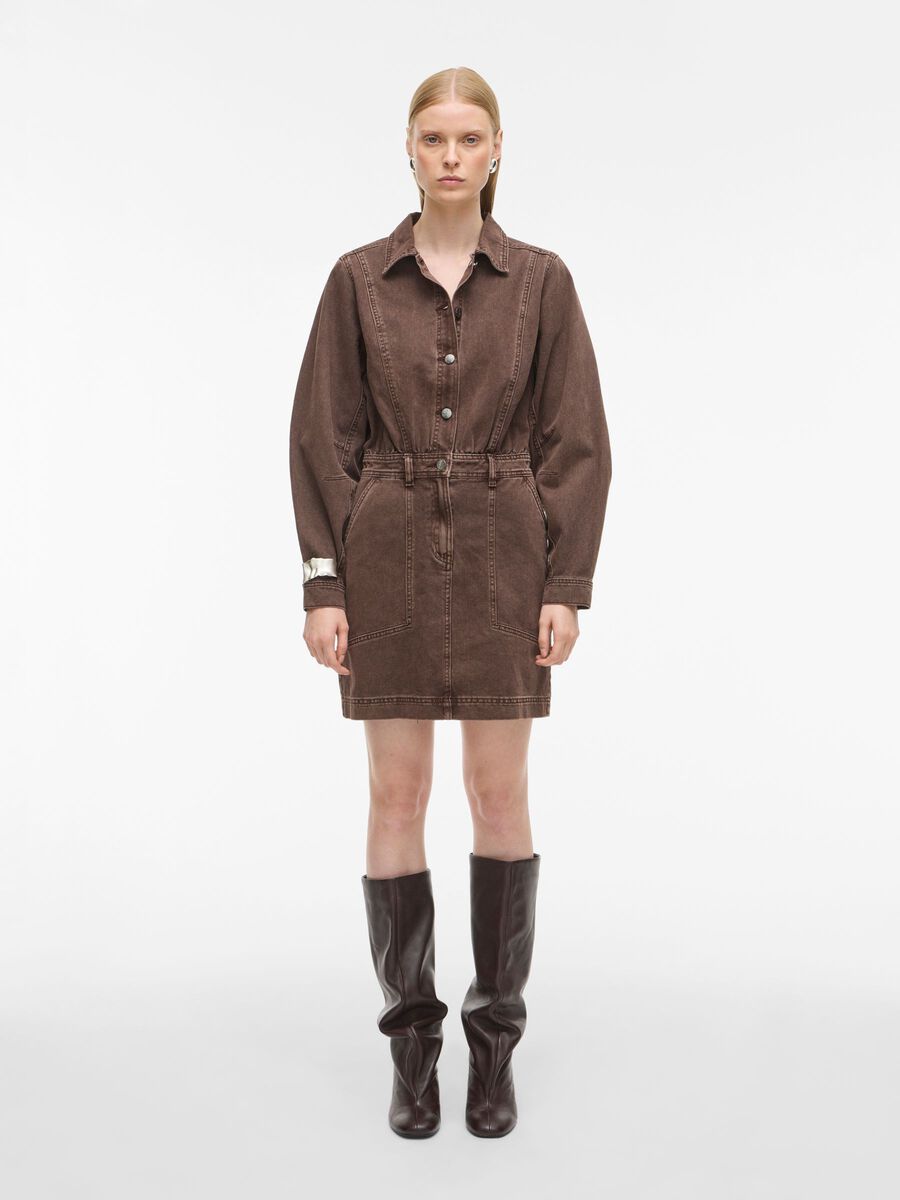 Product tile image - SHORT DENIM DRESS, Chicory Coffee | 14110478_ChicoryCoffee