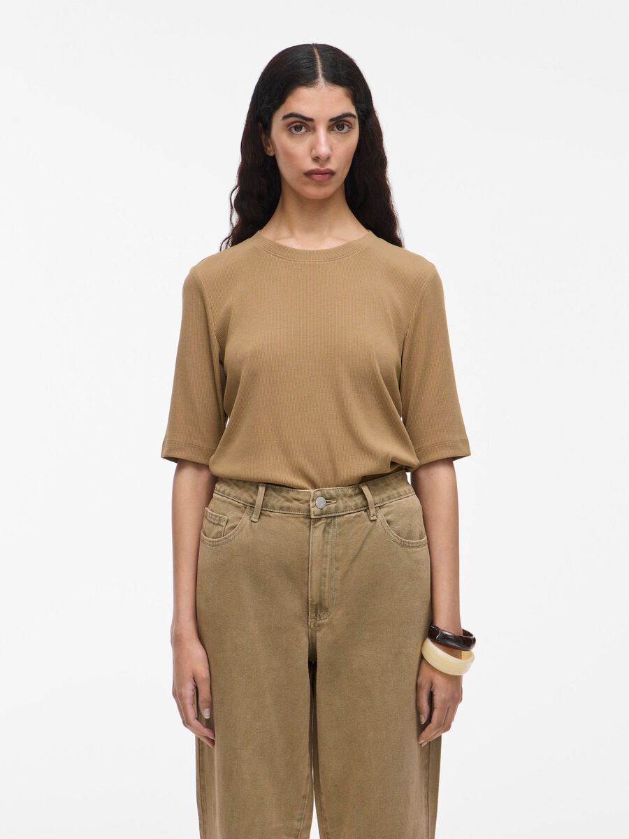 VILA ROUND NECK SHORT SLEEVED TOP, Petrified Oak, highres - 14108417_PetrifiedOak_003.jpg