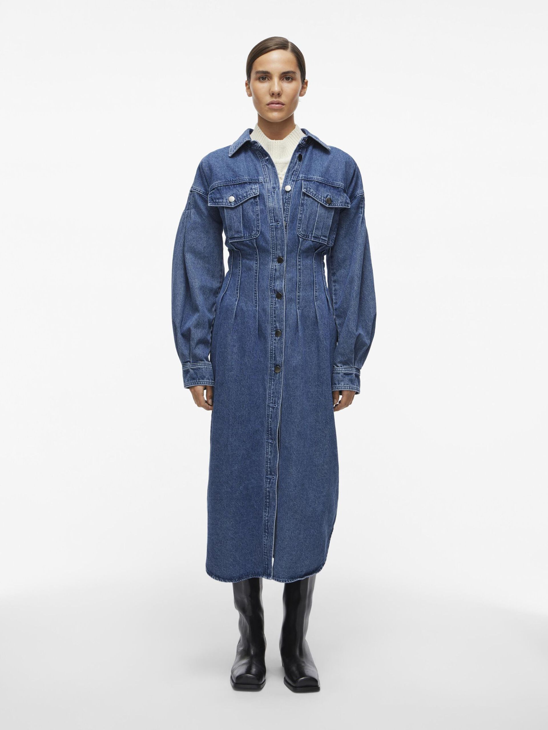Carousel image - MIDI DENIM DRESS, Dark Blue Denim | 4