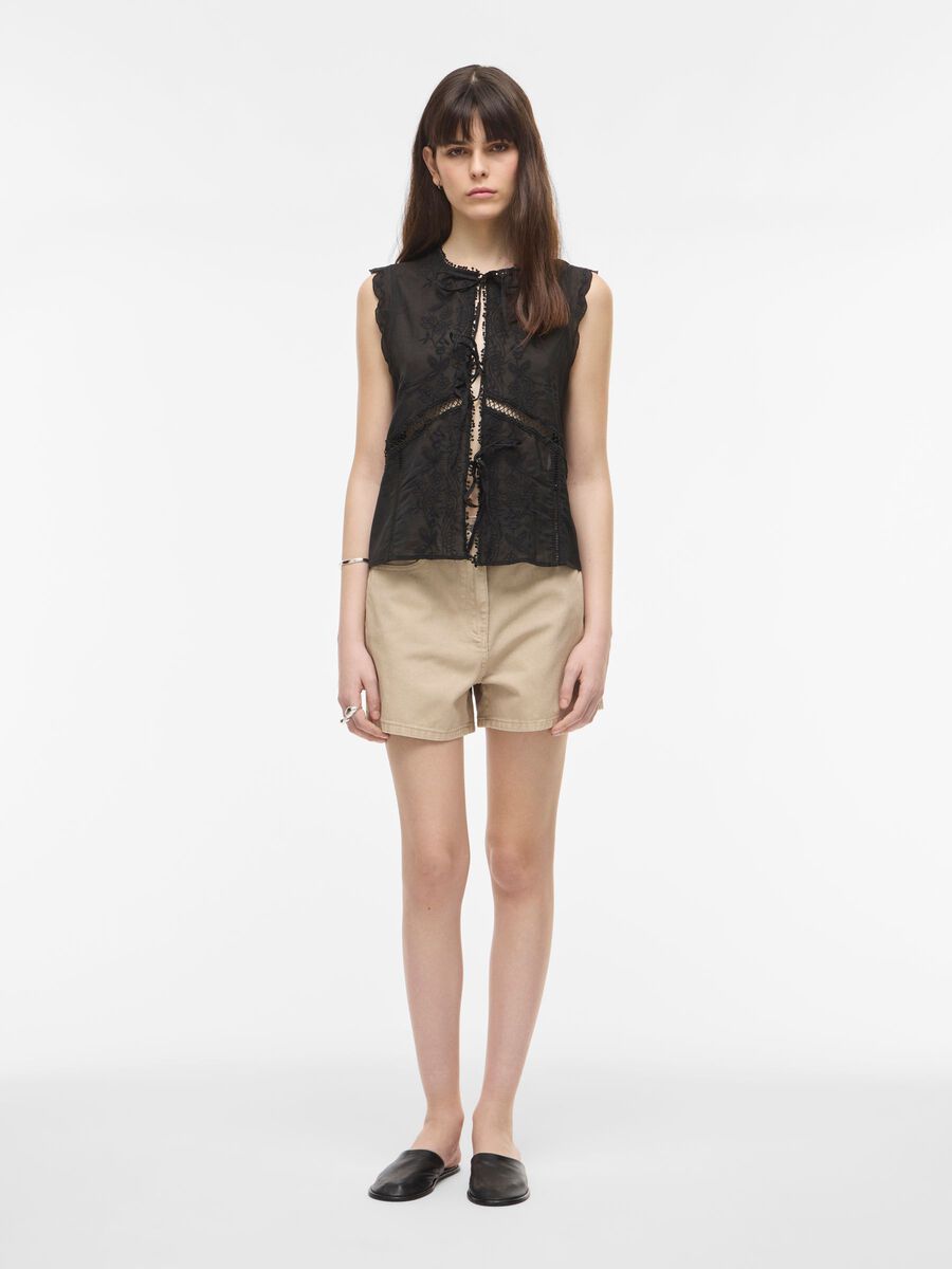 Product tile image - TIE FRONT SLEEVELESS TOP, Meteorite | 14114719_Meteorite