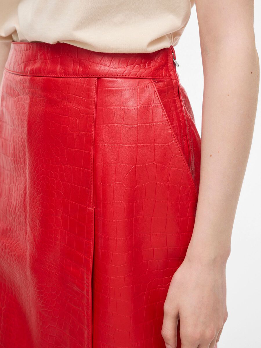 Carousel image - LEATHER MINI SKIRT, Chinese Red | 3