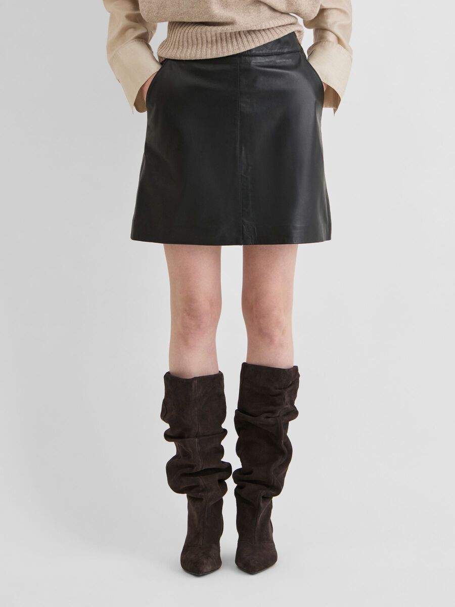 Product tile image - LEATHER MINI SKIRT, Meteorite | 14123443_Meteorite