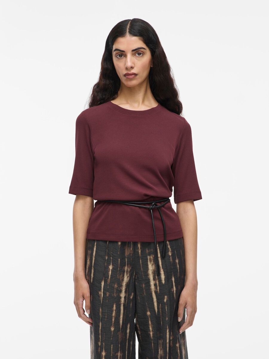 VILA ROUND NECK SHORT SLEEVED TOP, Decadent Chocolate, highres - 14108417_DecadentChocolate_003.jpg